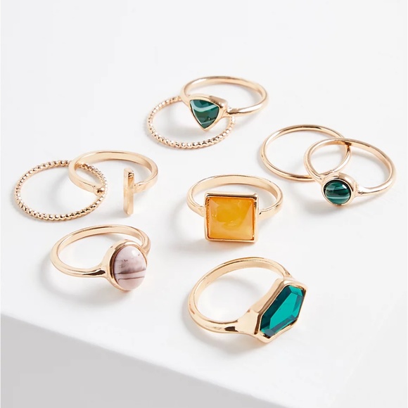 torrid Jewelry - Torrid Set of 9 Rings Multi Color Stone Cocktail Gold Tone Ring Size 9